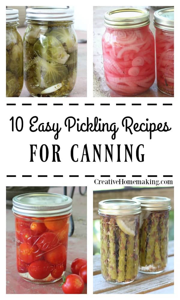 Ten easy pickling recipes for canning. Recipes for quick pickles, refrigerator pickles, and recipes for pickling a variety of other vegetables.