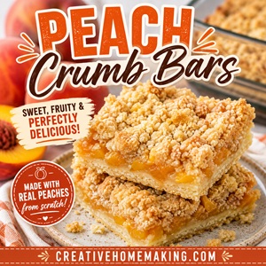 Turn fresh summer peaches into these irresistible homemade peach crumb bars! With a buttery base, sweet peach filling, and plenty of golden crumble topping, this easy from scratch dessert is perfect for summer baking and sharing with family.