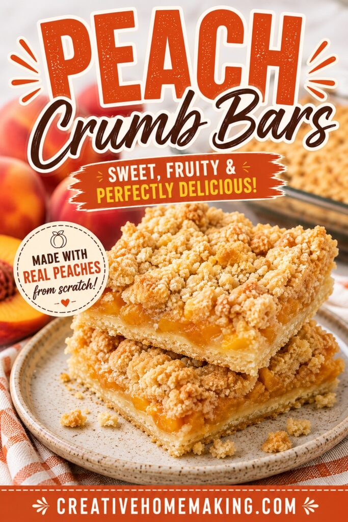 These classic peach crumb bars combine tender peaches with a buttery crust and crunchy golden crumb topping. They're an easy from scratch baking recipe for using fresh peaches and make a wonderful summer dessert, afternoon treat, or potluck favorite.
