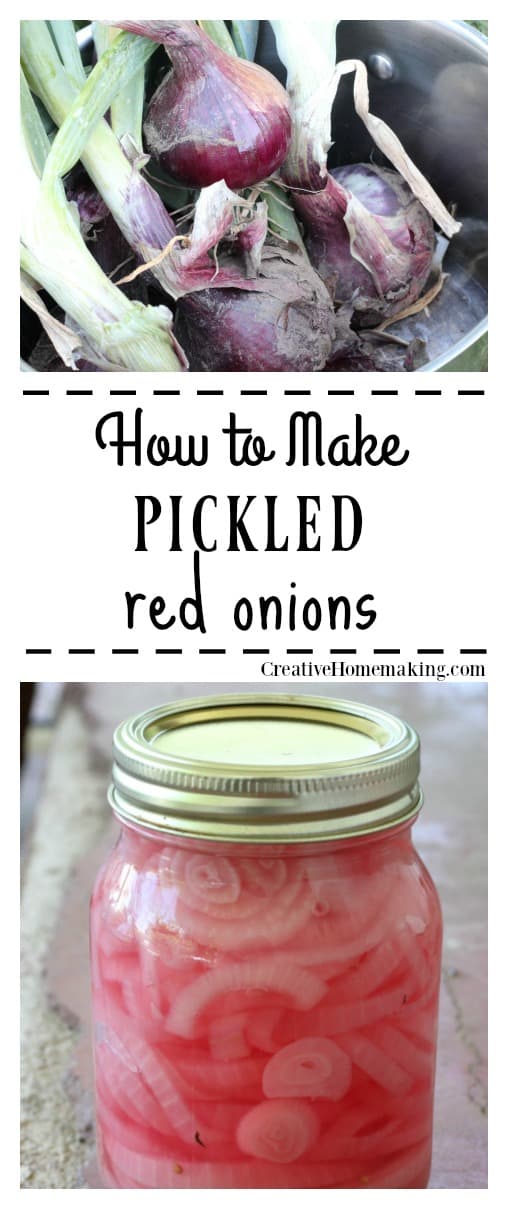 Easy recipe for canning pickled red onions to enjoy in salads an on sandwiches all year round.