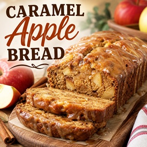This caramel apple bread is a cozy fall treat made with fresh apples and topped with a sweet caramel drizzle. Perfect for fall baking, breakfast, dessert, or enjoying with a cup of coffee.