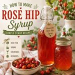 Learn how to make rose hip syrup with this easy homemade recipe! Sweet, simple, and full of cozy flavor, this homemade syrup is perfect for iced tea, sodas, cocktails, desserts, and simple homemade living. A delicious way to preserve rose hips and enjoy seasonal ingredients from scratch.