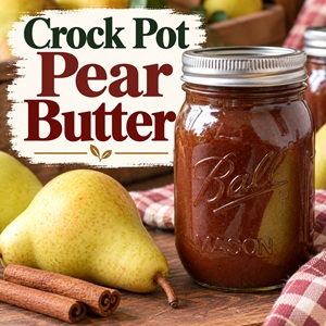 This easy slow cooker pear butter is one of my favorite fall recipes for using fresh pears! Learn how to make homemade pear butter from scratch and preserve it with canning for your pantry. A delicious pear recipe for anyone who loves simple homemade living and old-fashioned fall preserving.