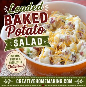 This Loaded Baked Potato Salad is packed with bacon, cheddar cheese, green onions, sour cream, and creamy potatoes. The perfect side dish for BBQs, cookouts, potlucks, and family dinners.