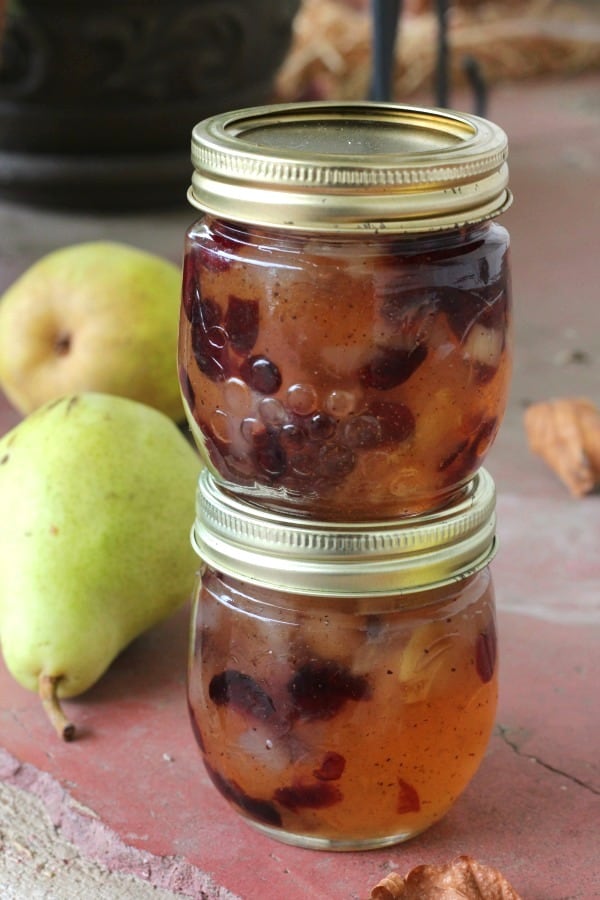 Easy recipe for canning cranberry pear jam. One of my favorite fall canning recipes!