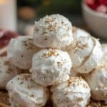 Homemade divinity candy pieces arranged on a festive holiday platter