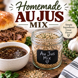 Make your own homemade au jus mix from scratch with simple pantry ingredients. Perfect for roast beef sandwiches, French dip sandwiches, beef recipes, and keeping a flavorful homemade mix ready in your pantry.