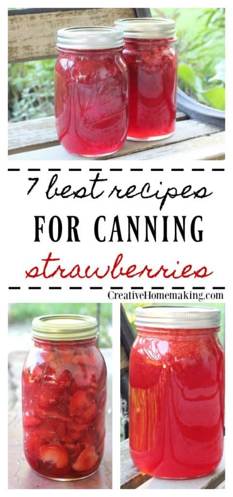 7 best recipes for canning strawberries. Strawberry rhubarb pie filling, strawberry lemonade jam, strawberry lemonade concentrate, and more!