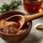 Slices of tender roast beef on a platter with a small bowl of au jus for dipping on the side.