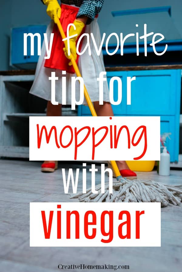 My favorite tip for cleaning kitchen floors by mopping with vinegar. One of my favorite kitchen floor cleaning hacks!