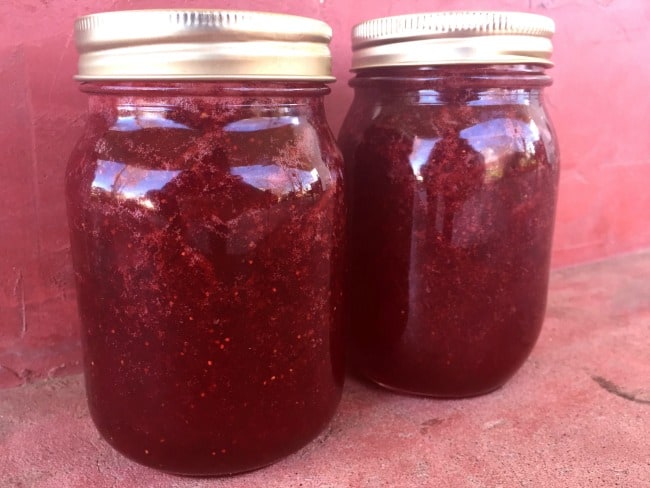 Easy recipe for canning strawberry rhubarb jam.