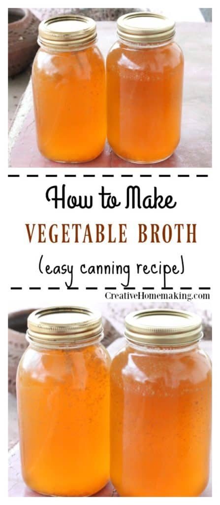 Two quart jars of homemade vegetable broth