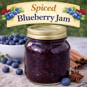 Make rich homemade blueberry jam with warm cinnamon and spice flavors. This easy canning recipe is perfect for toast, biscuits, pancakes, and holiday gift giving. A delicious twist on classic blueberry jam.