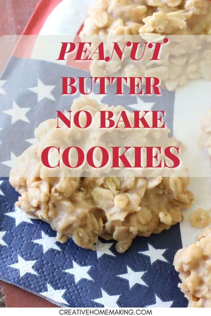 My favorite recipe for peanut butter no bake cookies. One of my favorite Fourth of July foods.