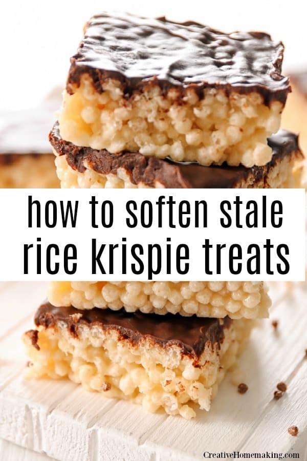 How to use a slice of bread to soften your stale Rice Krispie Treats! Tips for making soft Rice Krispie Treats that don't turn out hard when you make them.