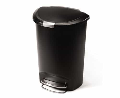 simplehuman 50 Liter / 13 Gallon Semi-Round Kitchen Step Trash Can, Black Plastic With Secure Slide Lock