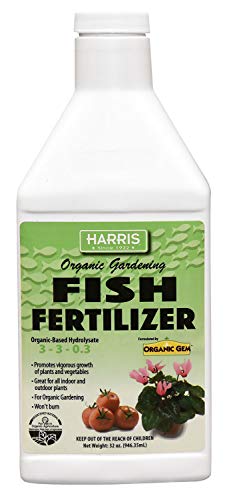 Harris Organic Plant Food & Plant Fertilizer, Hydrolyzed Liquid Fish Fertilizer Emulsion Great for Tomatoes and Vegetables, 3-3-0.3, 32oz