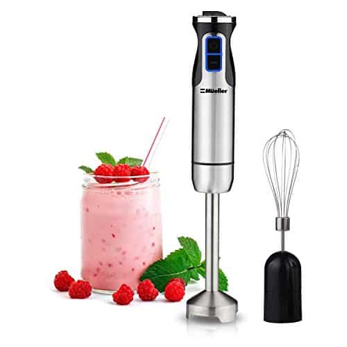 Mueller Ultra-Stick 500 Watt 9-Speed Powerful Immersion Multi-Purpose Hand Blender Heavy Duty Pure Copper Motor Brushed Stainless Steel Finish Includes Whisk Attachment