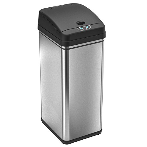 iTouchless 13 Gallon Stainless Steel Automatic Trash Can with Odor-Absorbing Filter, Wide Opening Sensor Kitchen Trash Bin, Powered by Batteries (not included) or Optional AC Adapter (sold separately)