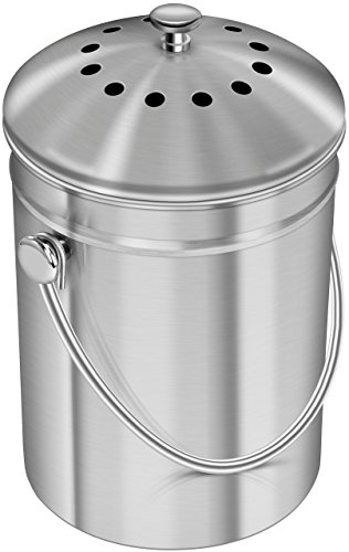 Utopia Kitchen Stainless Steel Compost Bin for Kitchen Countertop - 1.3 Gallon Compost Bucket Kitchen Pail Compost with Lid - Includes 1 Space Charcoal Filter