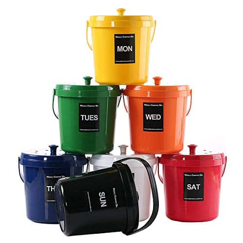7Pack Compost Bin for Kitchen Counter 4.55 Gallon (7x0.65 Gallon) Compost Caddy Food Waste Scraps Recycling Color Coding Odors Control Charcoal Filter Vented Filtration Compost Bucket Compost Pail
