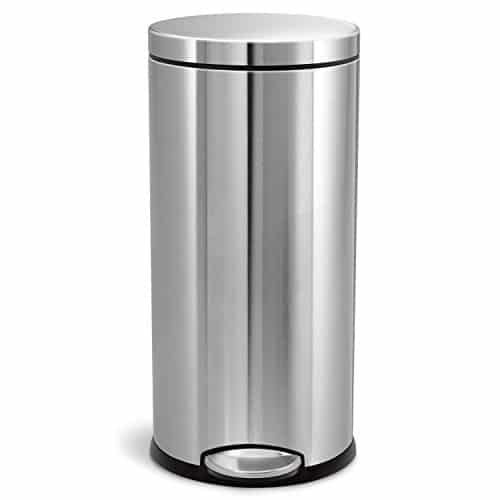 simplehuman 30 Liter / 8 Gallon Stainless Steel Round Kitchen Step Trash Can, Brushed Stainless Steel
