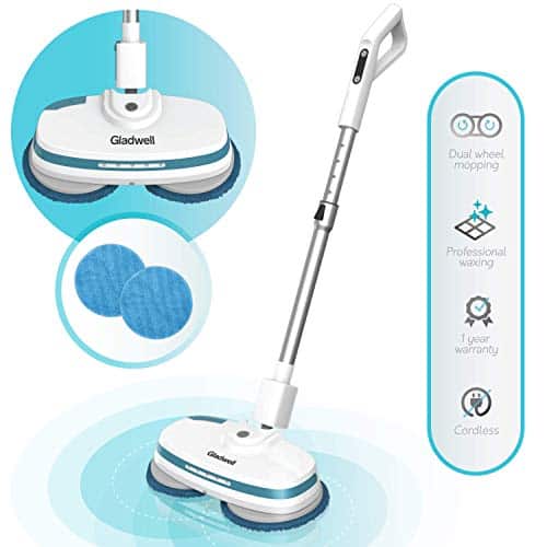 Gladwell Cordless Electric Mop - 3 in 1 Spinner, Scrubber, Waxer Quiet, Powerful Cleaner Spin Scrubber & Buffer, Polisher for Hard Wood, Tile, Vinyl, Marble, Laminate Floor - 1 Year Warranty - Blue