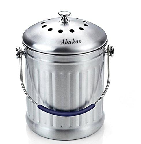 Abakoo Compost Bin 1.8 Gallon Stainless Steel 304 Stainless Steel Kitchen Composter - 2 Charcoal Filter, Indoor Countertop Kitchen Recycling Bin Pail