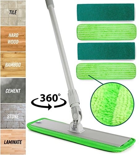 Microfiber Mop Hardwood Floor Cleaning - Washable Pads Perfect for Wood, Laminate & Tile - 360 Professional Dry Wet Reusable Dust Mops with Refill Pads & Hard Handle for Kitchen, Walls, Vinyl, Garage