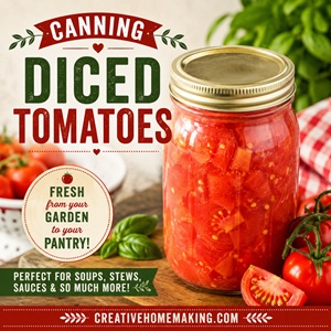 Learn how to safely preserve fresh garden tomatoes with this easy guide to canning diced tomatoes. They're perfect for soups, chili, pasta, casseroles, and homemade sauces all year long. A must-save recipe for anyone who loves from scratch living, canning, and preserving fresh tomato recipes.