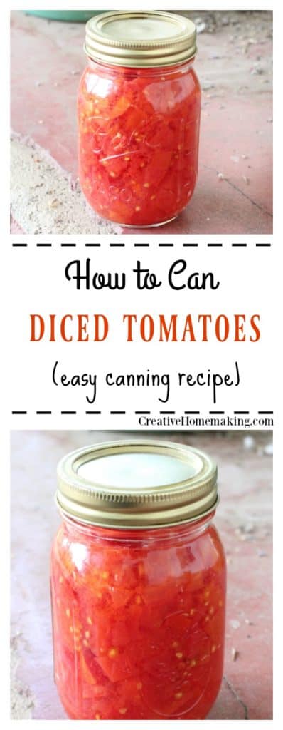 Easy recipe for canning diced tomatoes in a water bath. One of my favorite recipes for canning tomatoes!