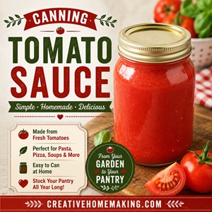 Learn how to make and preserve rich, homemade tomato sauce with this easy canning recipe. It's perfect for pasta, pizza, soups, casseroles, and countless homemade meals. A must-save recipe for anyone who loves from scratch living, canning, and preserving delicious tomato recipes all year long.