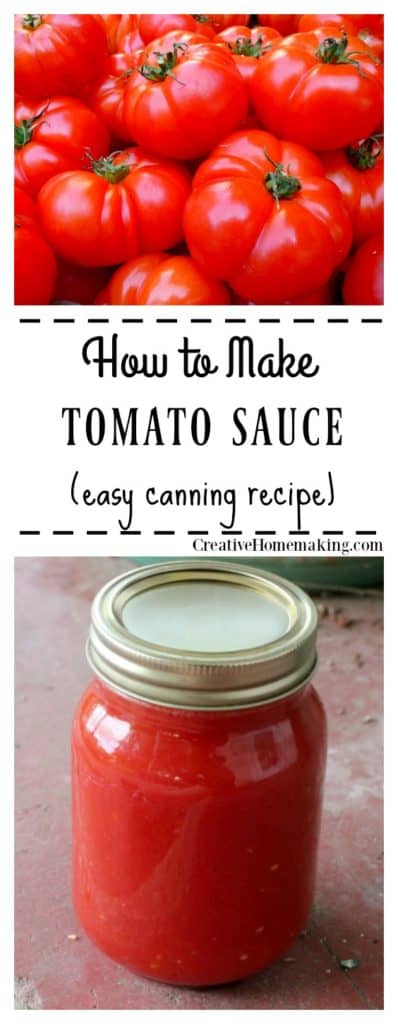 How to can tomato sauce. Learn the easy way to make the BEST tomato sauce from fresh tomatoes using a water bath canner. Easy canning recipe for beginners.