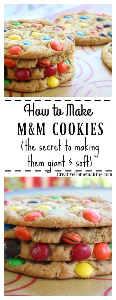  The BEST giant soft M&M cookie recipe. A secret ingredient makes them turn out perfect every time. My favorite giant cookie recipe!