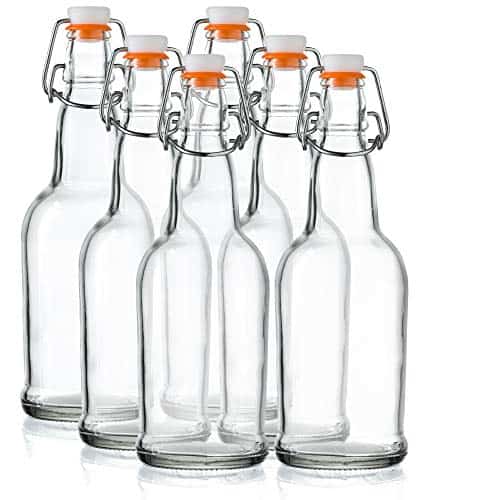 Home Brewing Glass Beer Bottle with Easy Wire Swing Cap & Airtight Rubber Seal - 16oz - Case of 6 - by Tiabo