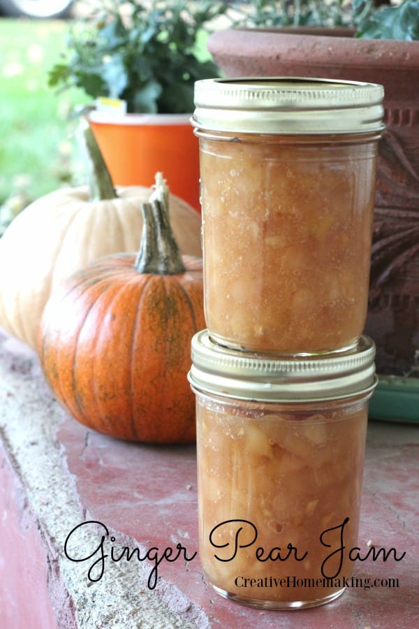 Easy recipe for canning ginger pear jam. One of my favorite easy homemade jam recipes!