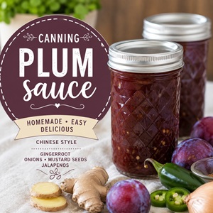 Learn how to make delicious homemade Chinese-style plum sauce with fresh plums, gingerroot, onions, mustard seeds, and jalapeños. This easy canning recipe is perfect for preserving summer fruit and makes a flavorful sauce for egg rolls, grilled chicken, pork, and stir fry. A delicious addition to your from scratch living pantry.