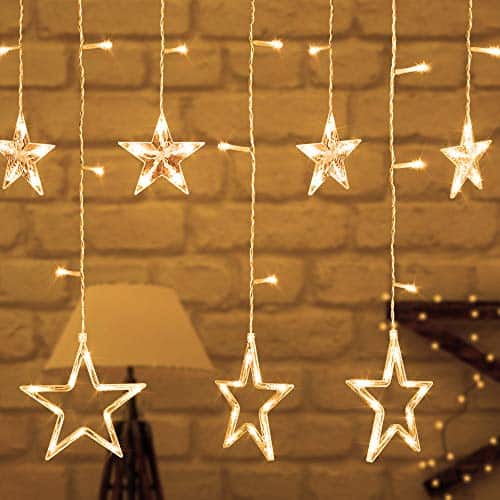 KOMAKE Curtain String Lights, 8.2ft 12 Stars 138 LED Window Curtain Lights Fairy Star Lights with 8 Flashing Modes Indoor Outdoor String Lights for Christmas Wedding Party Home Garden, Warm White