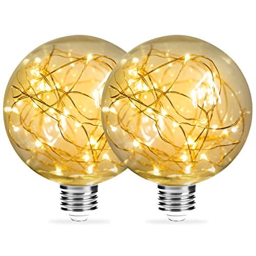 DORESshop Globe Decorative Bulb Fairy Christmas Lights, 25W Equivalent, E26 Base Edison with Starry Filament String Lights for Celebration, Party, Front Porch Light for Christmas, 2 pack (Warm White)