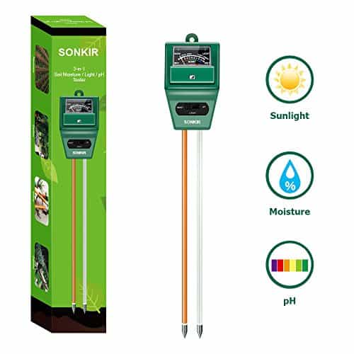 Sonkir Soil pH Meter, MS02 3-in-1 Soil Moisture/Light/pH Tester Gardening Tool Kits for Plant Care, Great for Garden, Lawn, Farm, Indoor & Outdoor Use (Green)