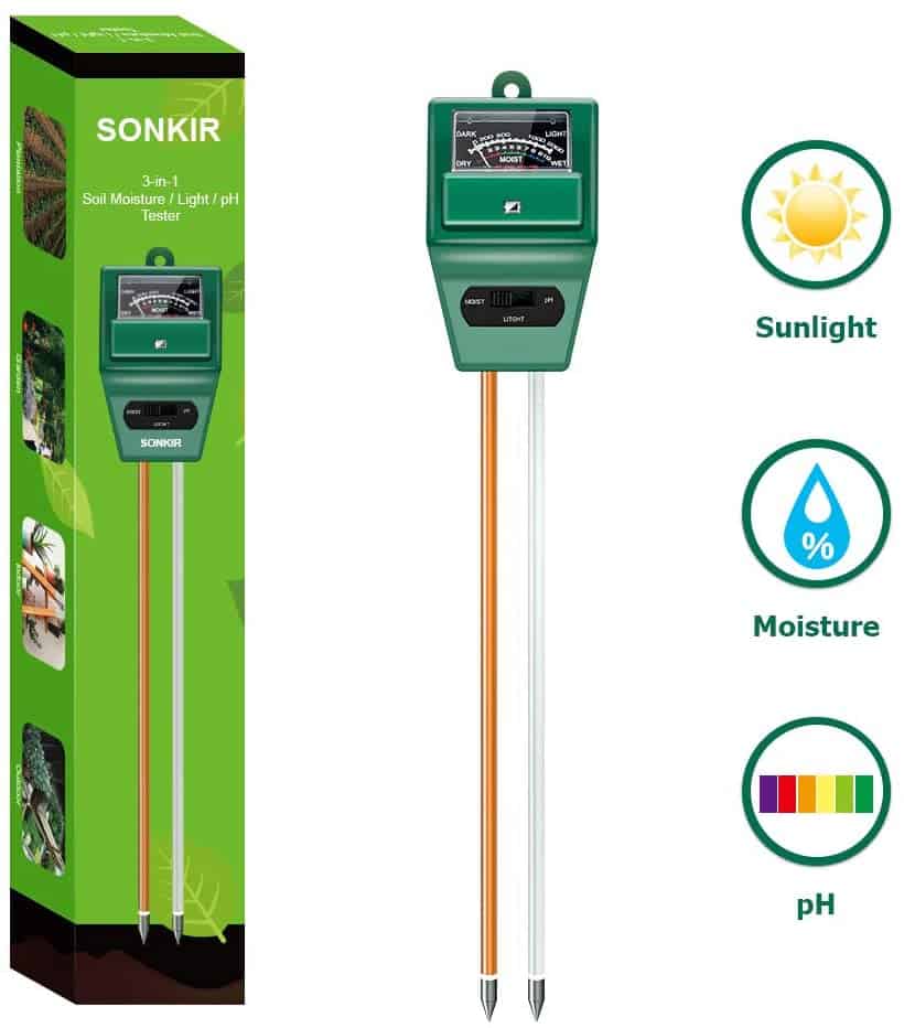 Sonkir Soil pH Meter, MS02 3-in-1 Soil Moisture/Light/pH Tester Gardening Tool Kits