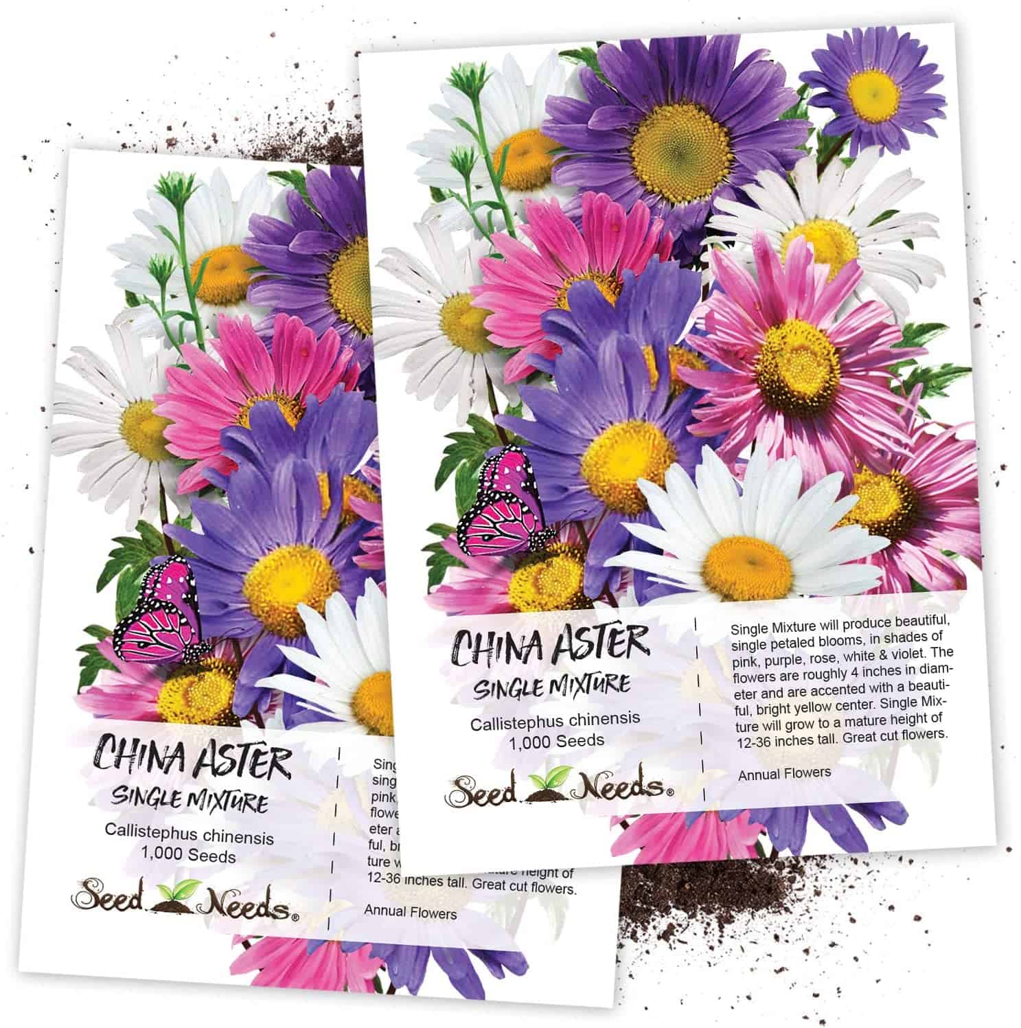 Seed Needs, Single Mix China Aster (Callistephus chinensis) Twin Pack of 1,000 Seeds Each