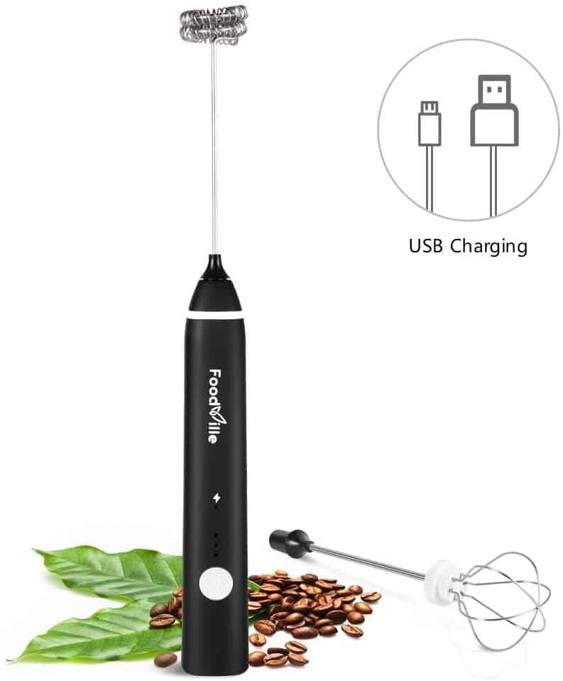 Rechargeable Milk Frother Handheld Foam Maker with Stainless Whisk