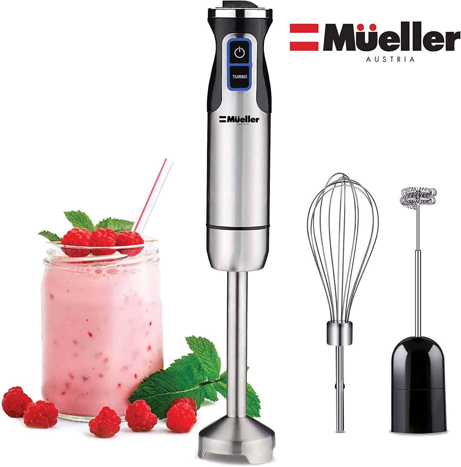 Ultra-Stick 500 Watt 9-Speed Immersion Multi-Purpose Hand Blender Heavy Duty Copper Motor Brushed Stainless Steel Finish With Whisk, Milk Frother Attachments, Silver