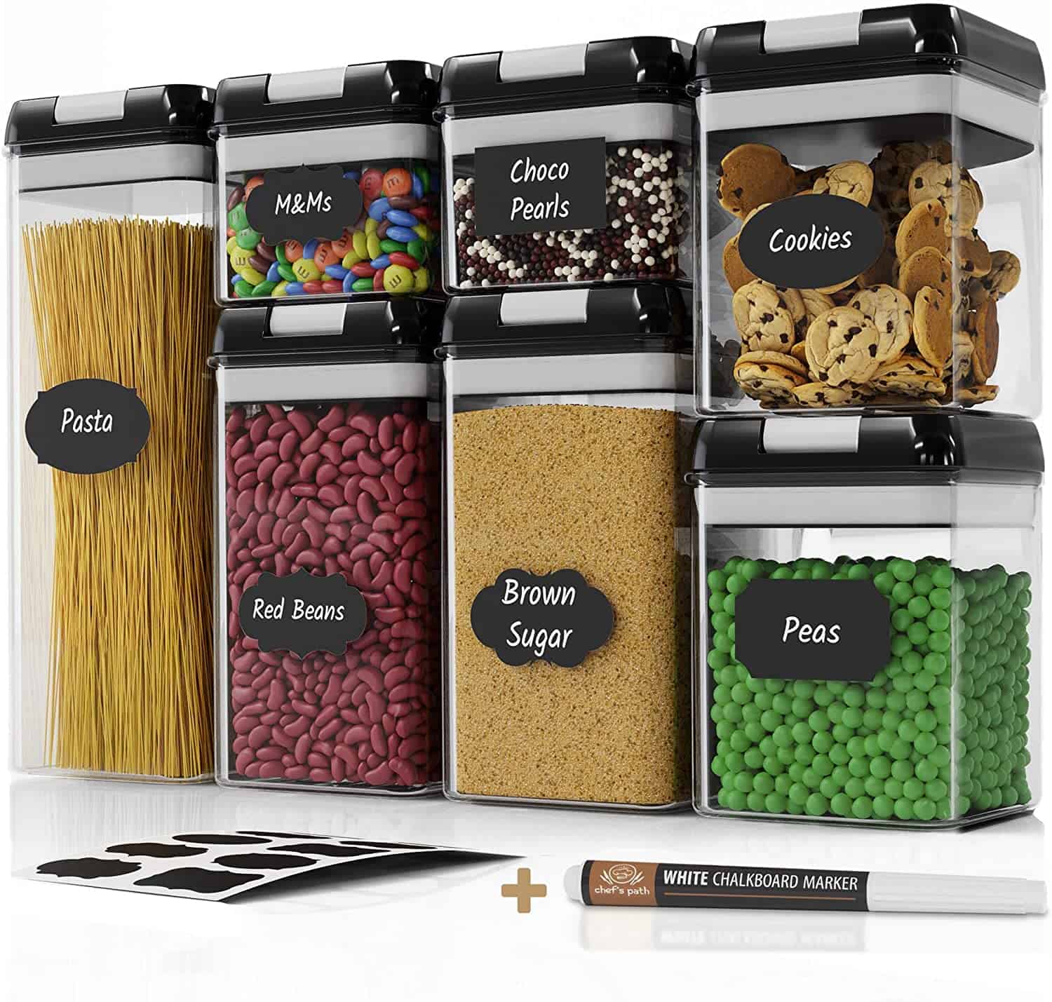 Cereal Container Storage Set - Airtight Food Storage Containers, Kitchen &  Pantry Organization, 8 Labels, Spoon Set & Pen, Great for Flour - BPA-Free  Dispenser Keepers (135.2oz) - Chefs Path 