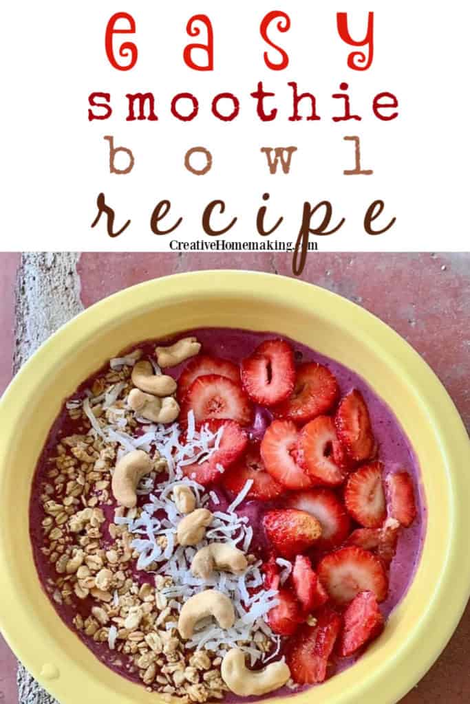 A colorful and delicious quick and healthy smoothie bowl with fresh fruits and granola