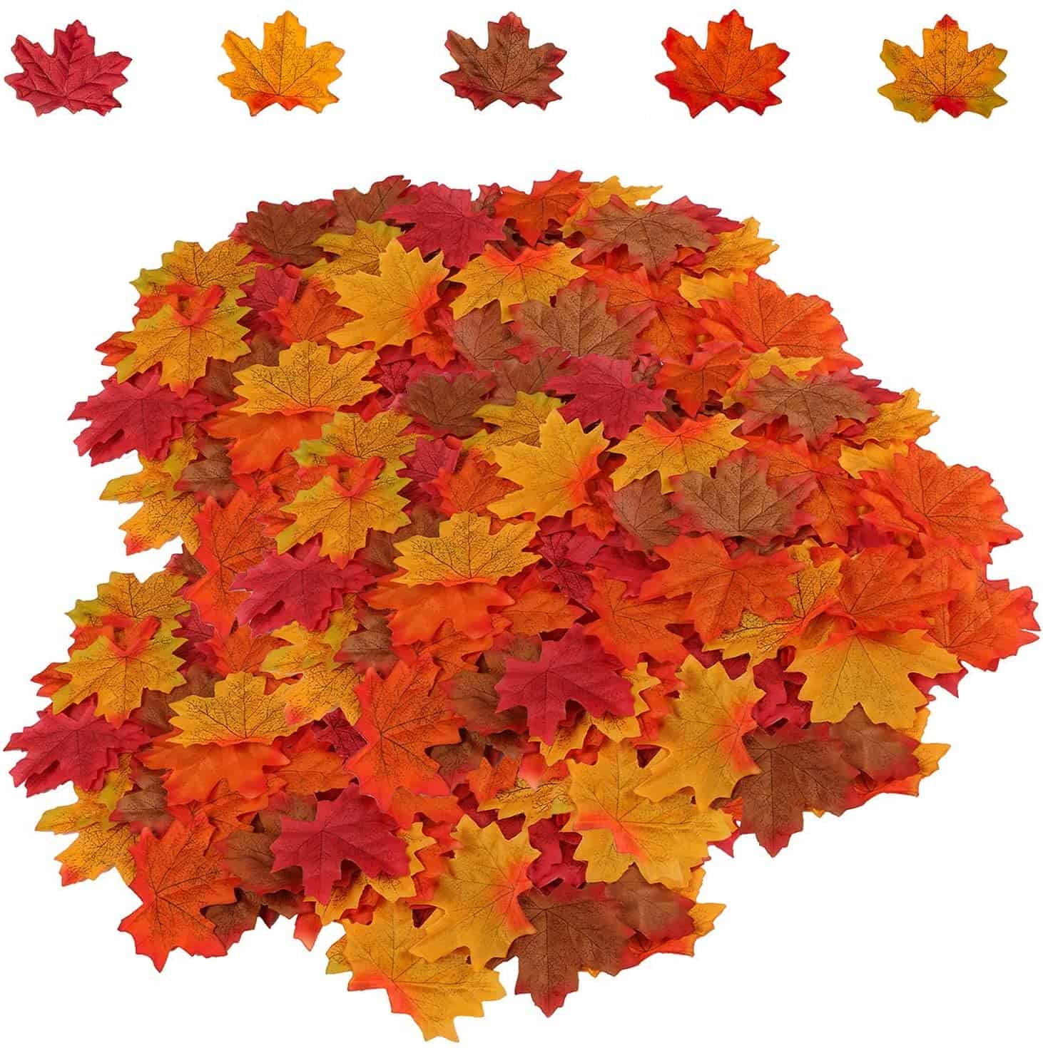 Artificial Maple Leaves 5 Assorted Mixed Fake Fall Maple Leaf Lifelike Looking Silk Autumn Leaf Garland