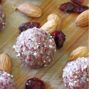 These easy no bake cranberry date protein balls are easy to make and provide instant energy between meals and before exercise workouts.