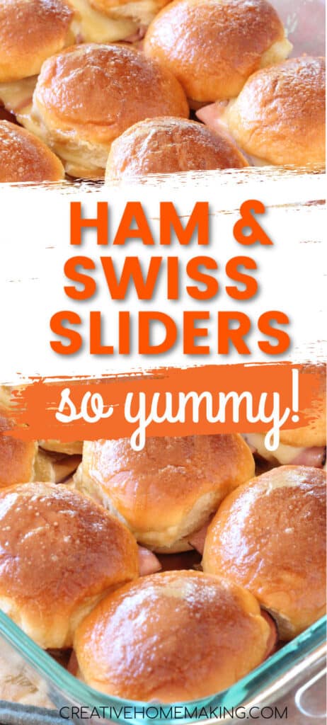 Easy recipe for ham and swiss sliders. My favorite sliders recipe made with hawaiian sweet rolls!