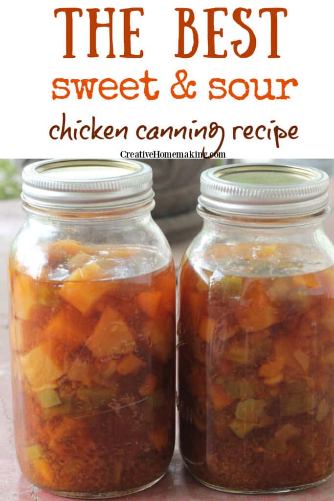 Easy recipe for canning sweet and sour chicken. One of my favorite pressure canning recipes for quick meals.